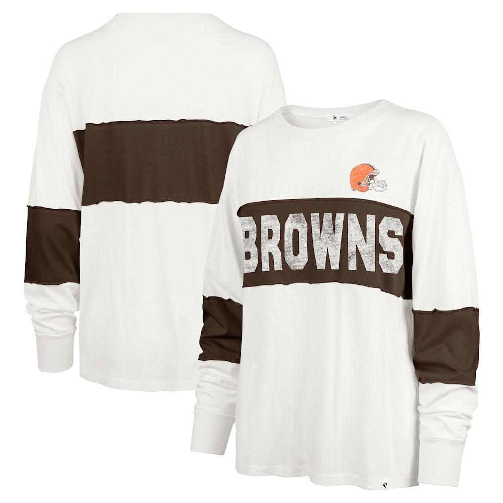 Cleveland Browns '47 Women's Clubhouse Pride Taylor Long Sleeve T-Shirt - Cream T-shirts