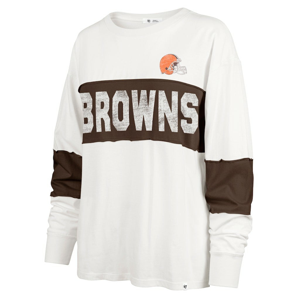 Cleveland Browns '47 Women's Clubhouse Pride Taylor Long Sleeve T-Shirt - Cream T-shirts