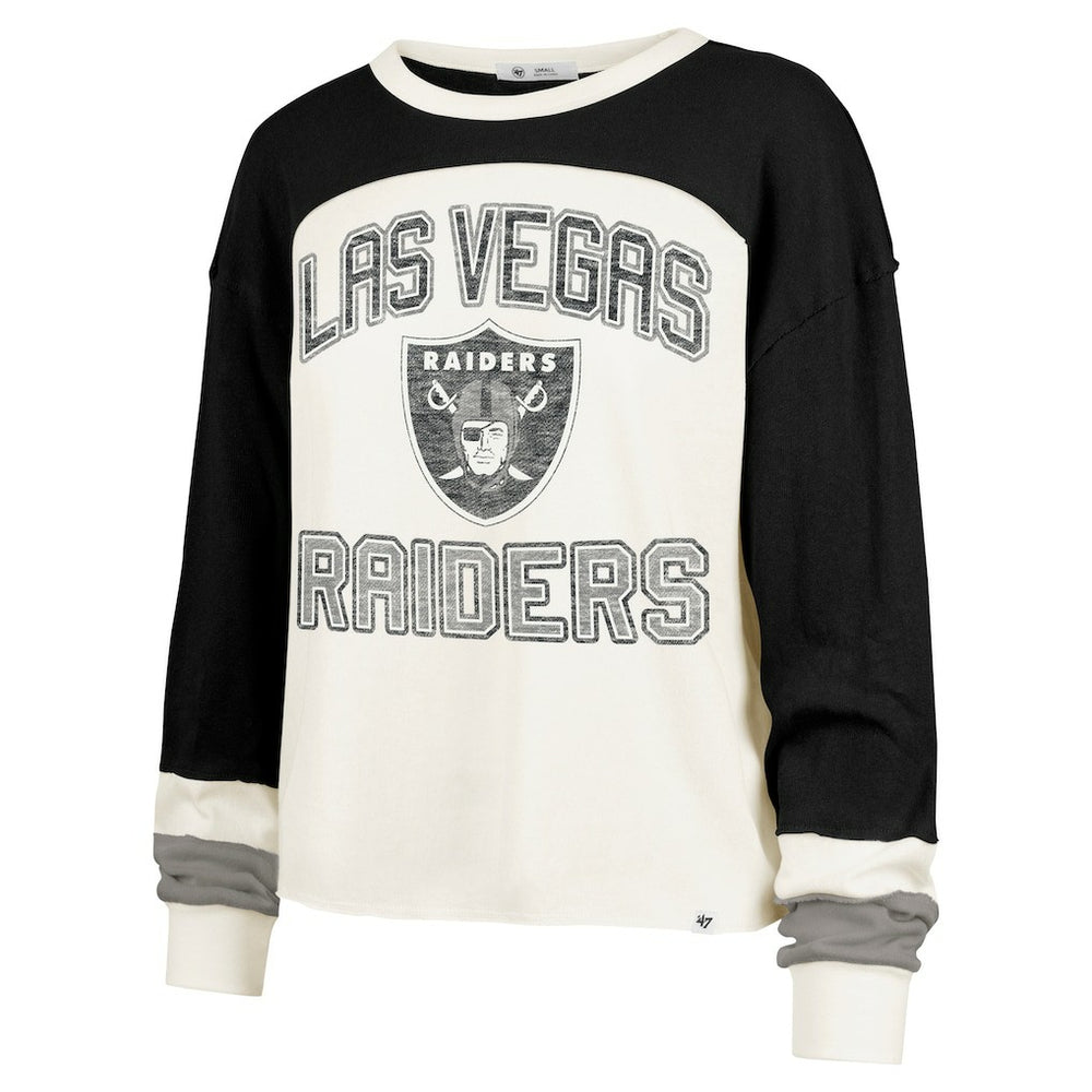 Las Vegas Raiders '47 Women's Double Header Curve Raglan Long Sleeve Crop Top - Cream Tops