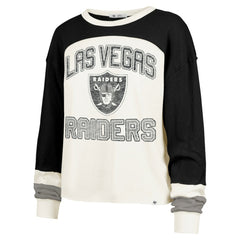 Las Vegas Raiders '47 Women's Double Header Curve Raglan Long Sleeve Crop Top - Cream Tops