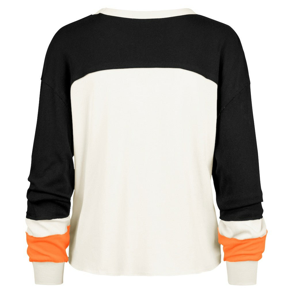 Cincinnati Bengals '47 Women's Double Header Curve Raglan Long Sleeve Crop Top - Cream Tops