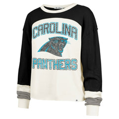 Carolina Panthers '47 Women's Double Header Curve Raglan Long Sleeve Crop Top - Cream Tops