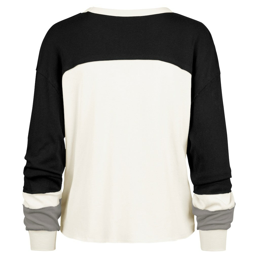 Carolina Panthers '47 Women's Double Header Curve Raglan Long Sleeve Crop Top - Cream Tops