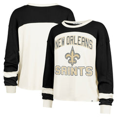 New Orleans Saints '47 Women's Double Header Curve Raglan Long Sleeve Crop Top - Cream Tops