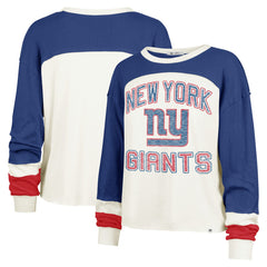 New York Giants '47 Women's Double Header Curve Raglan Long Sleeve Crop Top - Cream Tops