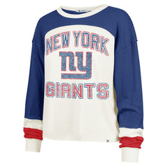 New York Giants '47 Women's Double Header Curve Raglan Long Sleeve Crop Top - Cream Tops