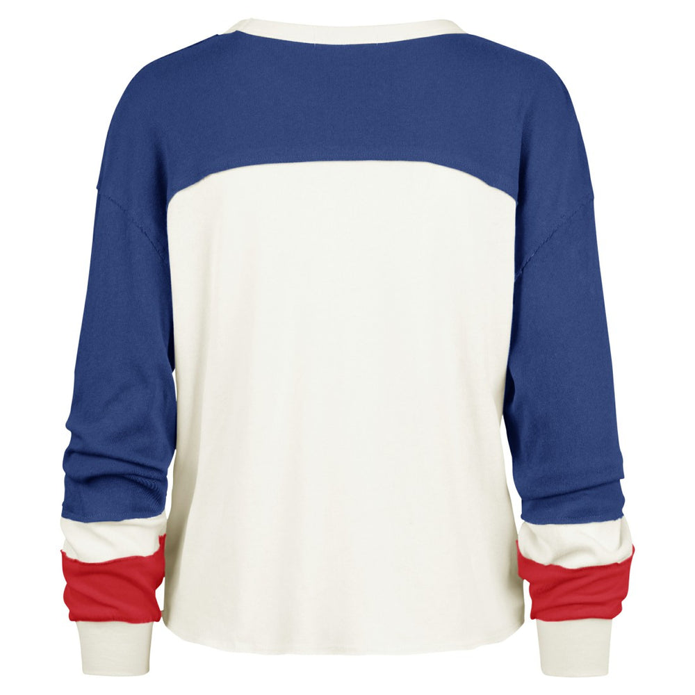 New York Giants '47 Women's Double Header Curve Raglan Long Sleeve Crop Top - Cream Tops