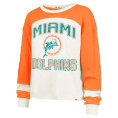 Miami Dolphins '47 Women's Double Header Curve Raglan Long Sleeve Crop Top - Cream Tops