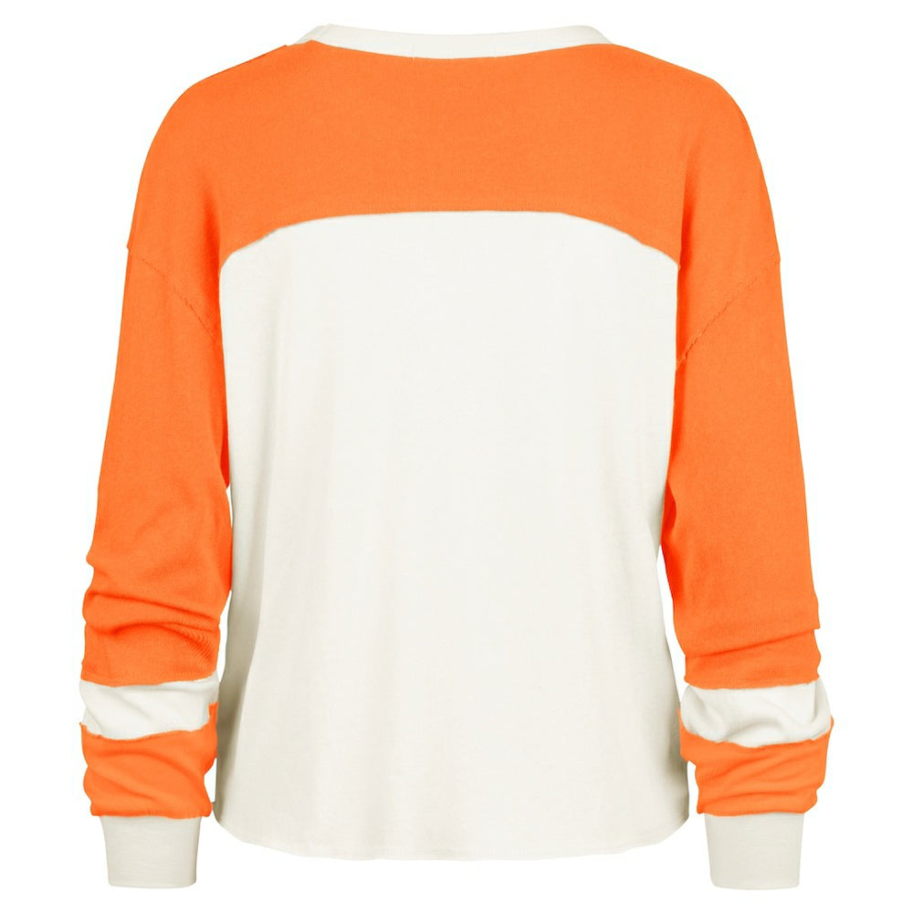 Miami Dolphins '47 Women's Double Header Curve Raglan Long Sleeve Crop Top - Cream Tops