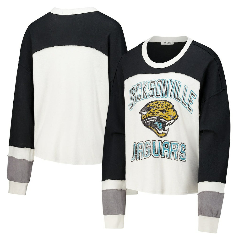 Jacksonville Jaguars '47 Women's Double Header Curve Raglan Long Sleeve Crop Top - Cream Tops