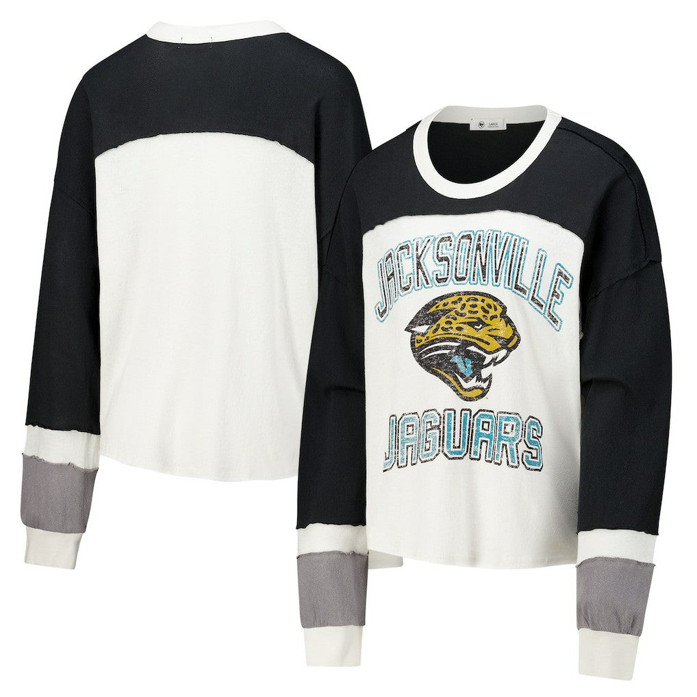 Jacksonville Jaguars '47 Women's Double Header Curve Raglan Long Sleeve Crop Top - Cream Tops