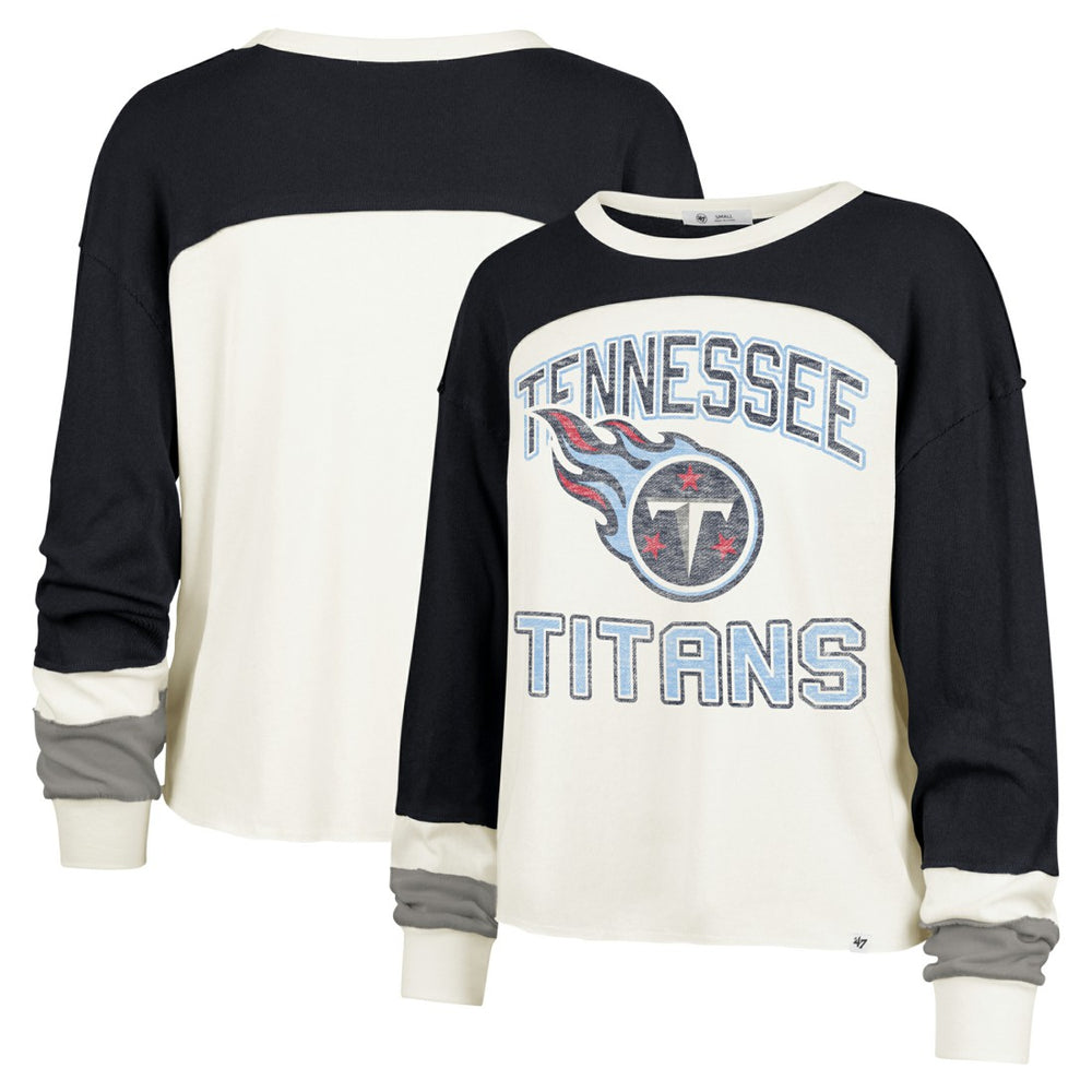 Tennessee Titans '47 Women's Double Header Curve Raglan Long Sleeve Crop Top - Cream Tops
