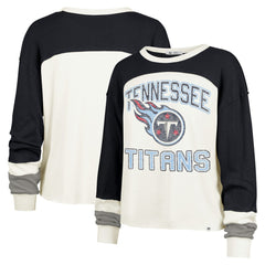 Tennessee Titans '47 Women's Double Header Curve Raglan Long Sleeve Crop Top - Cream Tops