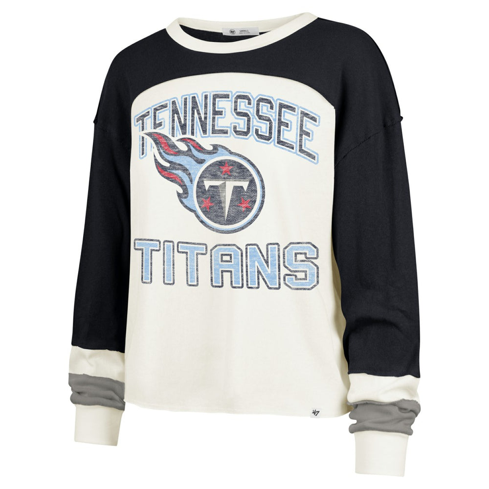 Tennessee Titans '47 Women's Double Header Curve Raglan Long Sleeve Crop Top - Cream Tops