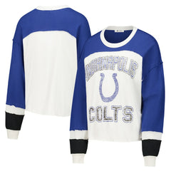 Indianapolis Colts '47 Women's Double Header Curve Raglan Long Sleeve Crop Top - Cream Tops