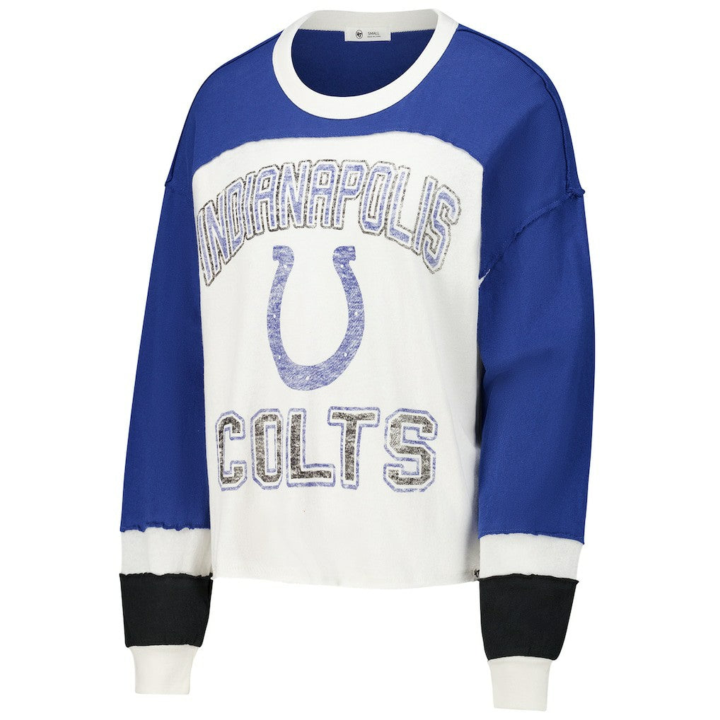 Indianapolis Colts '47 Women's Double Header Curve Raglan Long Sleeve Crop Top - Cream Tops