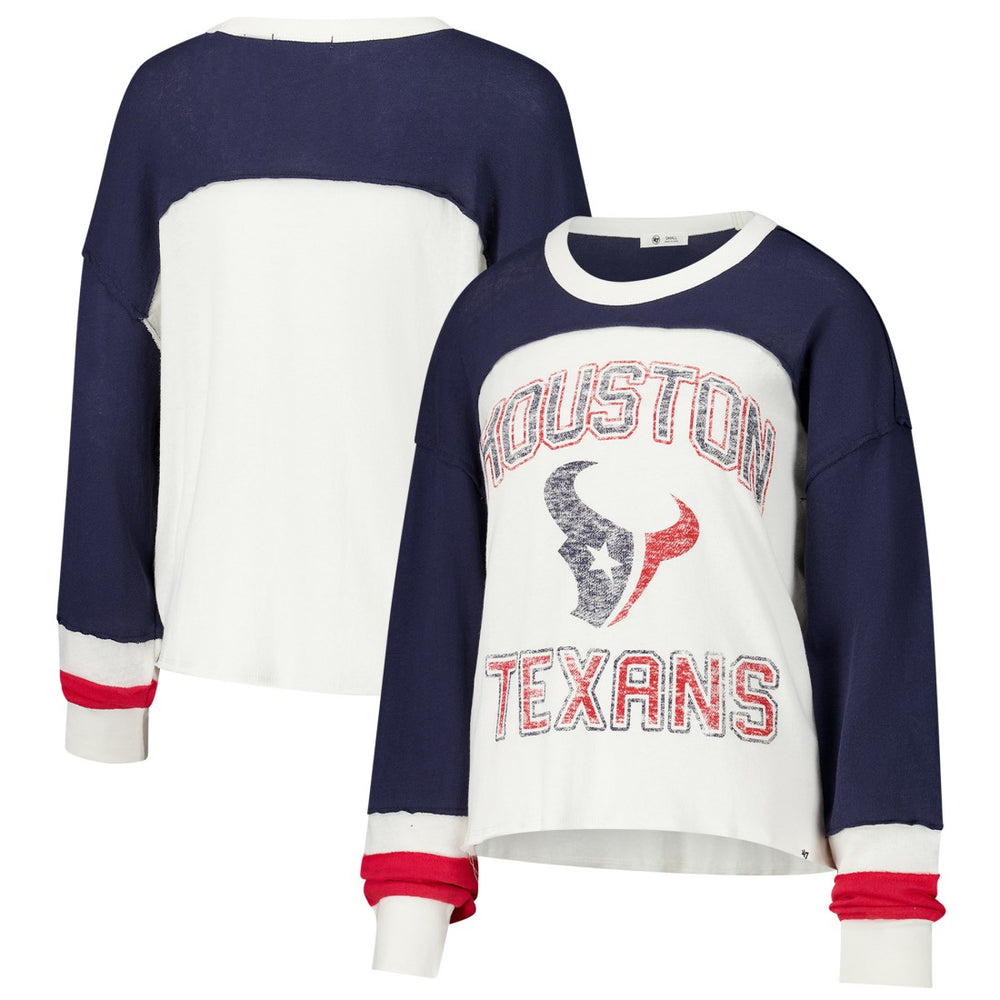 Houston Texans '47 Women's Double Header Curve Raglan Long Sleeve Crop Top - Cream Tops