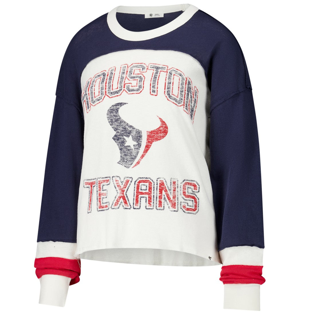 Houston Texans '47 Women's Double Header Curve Raglan Long Sleeve Crop Top - Cream Tops