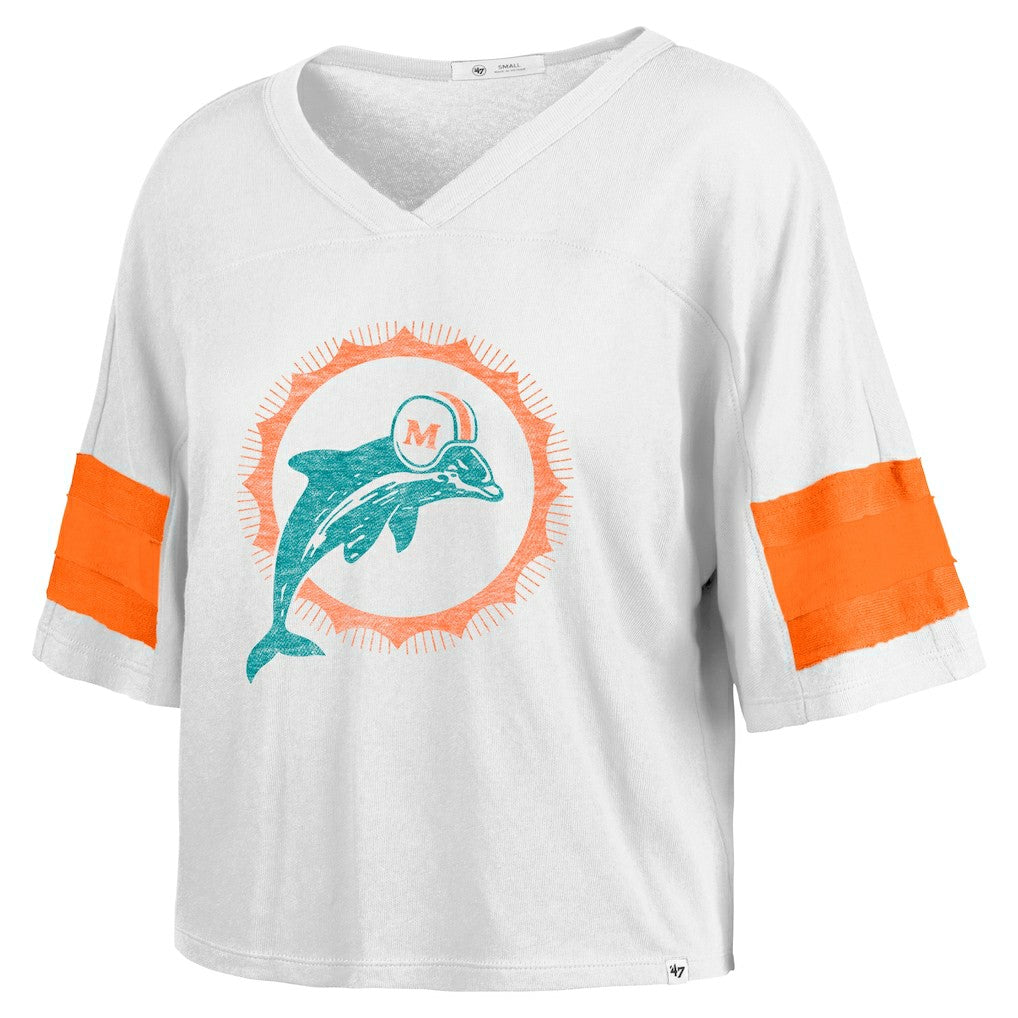 Miami Dolphins '47 Women's Double Header Scout Cropped V-Neck T-Shirt - White T-shirts