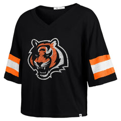 Cincinnati Bengals '47 Women's Double Header Scout Cropped V-Neck T-Shirt - Black T-shirts