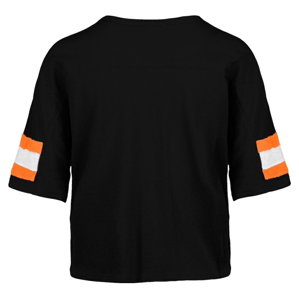 Cincinnati Bengals '47 Women's Double Header Scout Cropped V-Neck T-Shirt - Black T-shirts