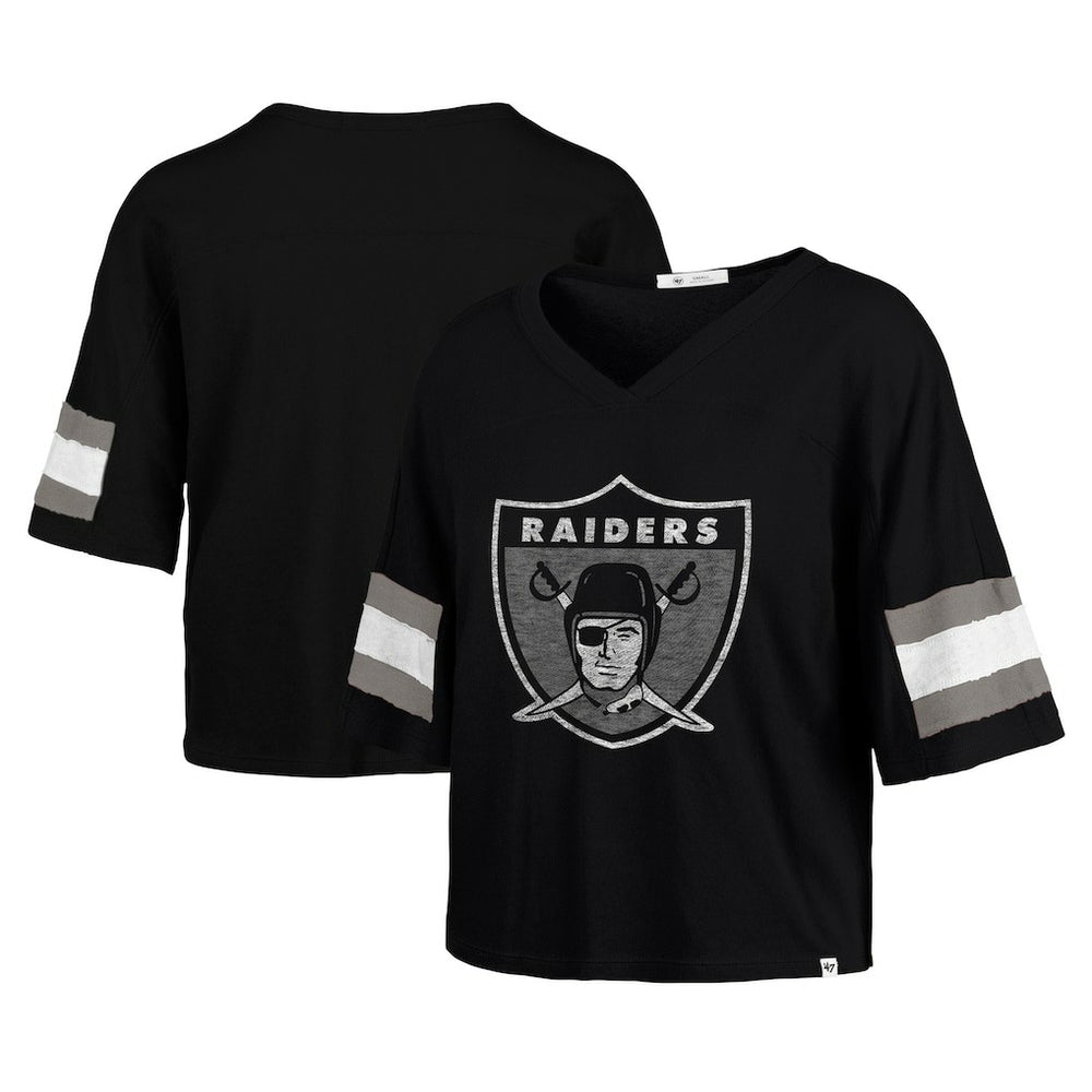 Las Vegas Raiders '47 Women's Double Header Scout Cropped V-Neck T-Shirt - Black T-shirts