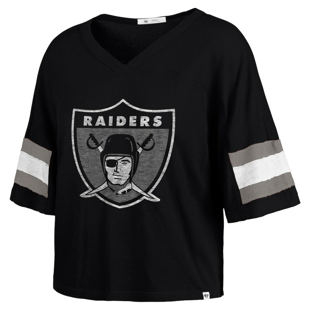 Las Vegas Raiders '47 Women's Double Header Scout Cropped V-Neck T-Shirt - Black T-shirts