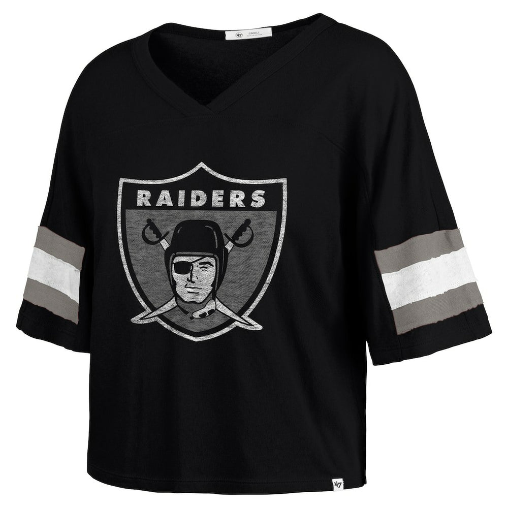 Las Vegas Raiders '47 Women's Double Header Scout Cropped V-Neck T-Shirt - Black T-shirts