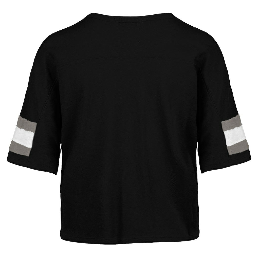 Las Vegas Raiders '47 Women's Double Header Scout Cropped V-Neck T-Shirt - Black T-shirts