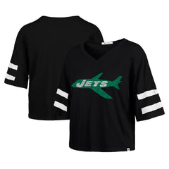 New York Jets '47 Women's Double Header Scout Cropped V-Neck T-Shirt - Black T-shirts