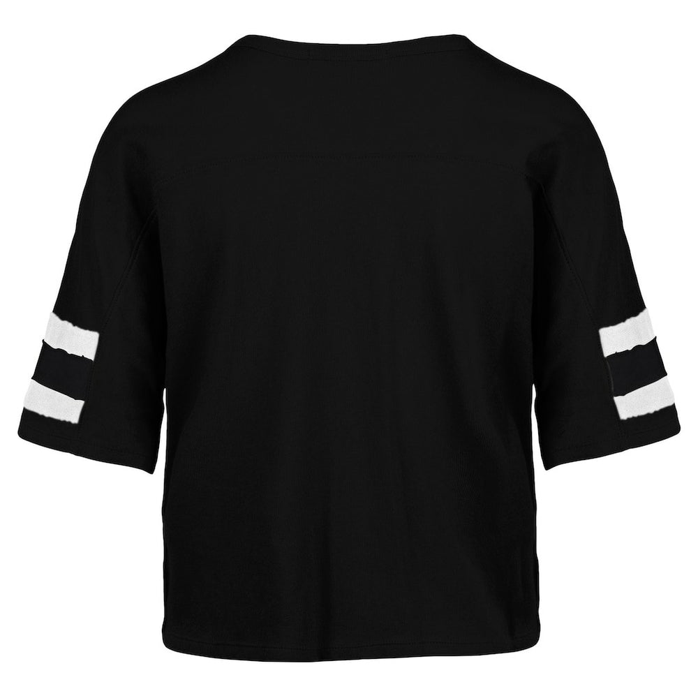 New York Jets '47 Women's Double Header Scout Cropped V-Neck T-Shirt - Black T-shirts