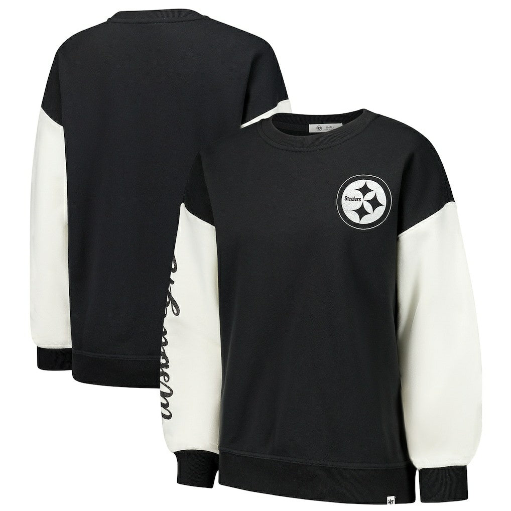 Pittsburgh Steelers '47 Women's Double Header Rise Andie Pullover Sweatshirt - Black Pullover
