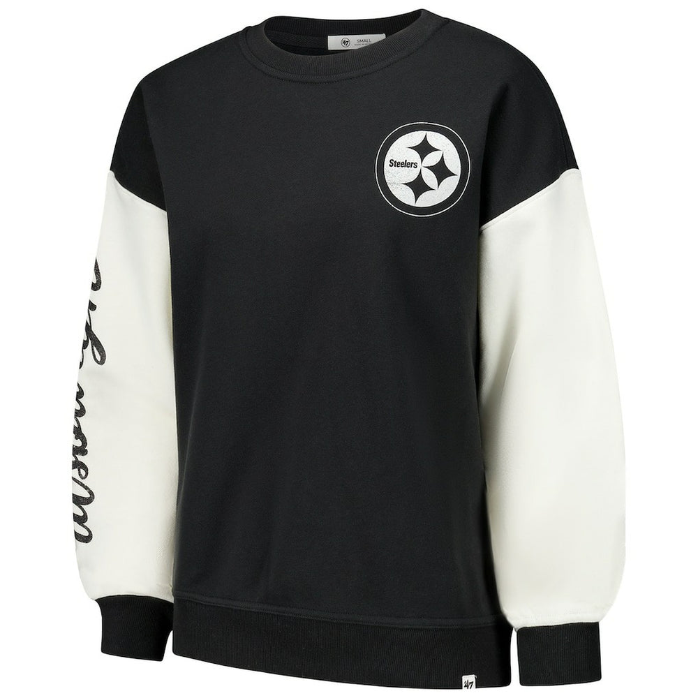 Pittsburgh Steelers '47 Women's Double Header Rise Andie Pullover Sweatshirt - Black Pullover