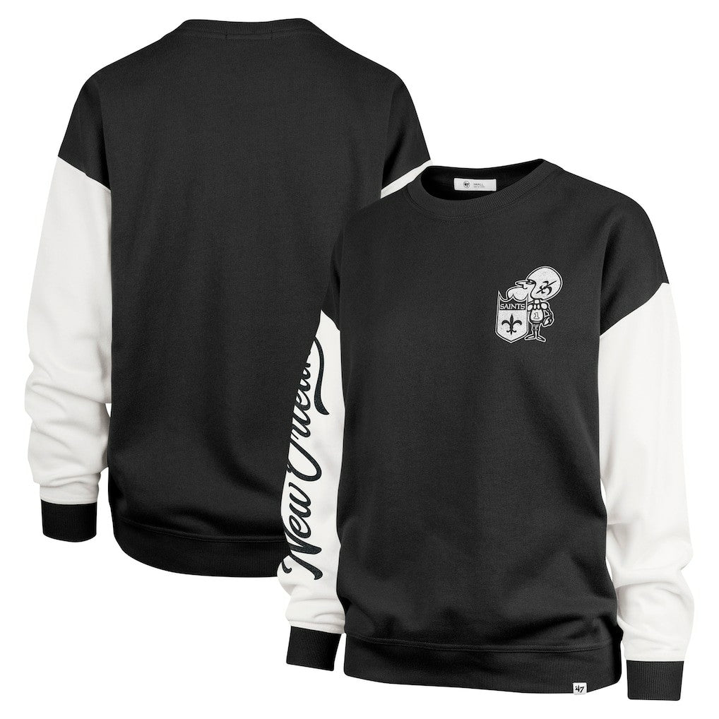 New Orleans Saints '47 Women's Double Header Rise Andie Pullover Sweatshirt - Black Pullover