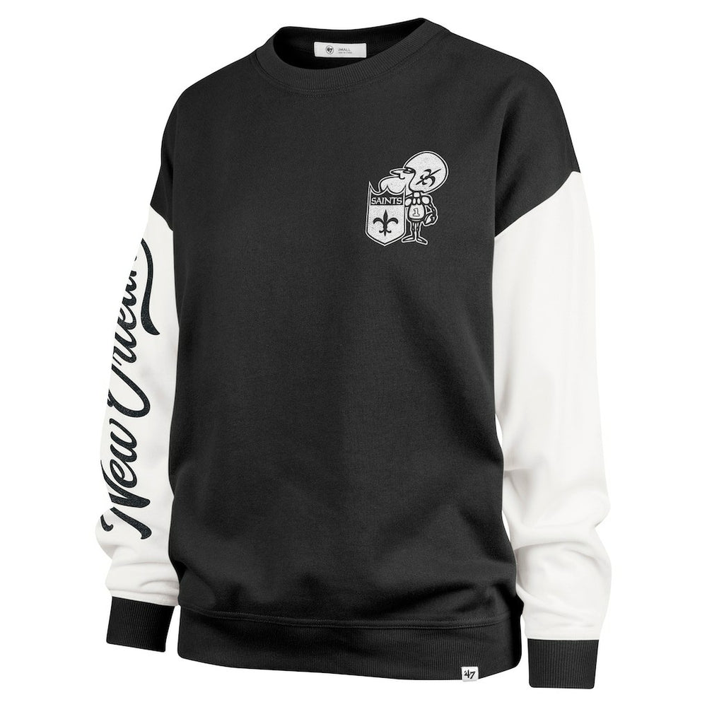 New Orleans Saints '47 Women's Double Header Rise Andie Pullover Sweatshirt - Black Pullover