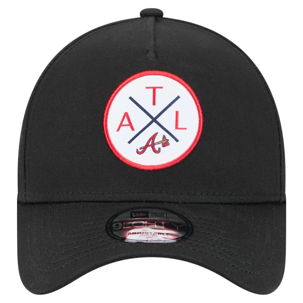Atlanta Braves New Era 9FORTY A-Frame Adjustable Hat - Black Hats