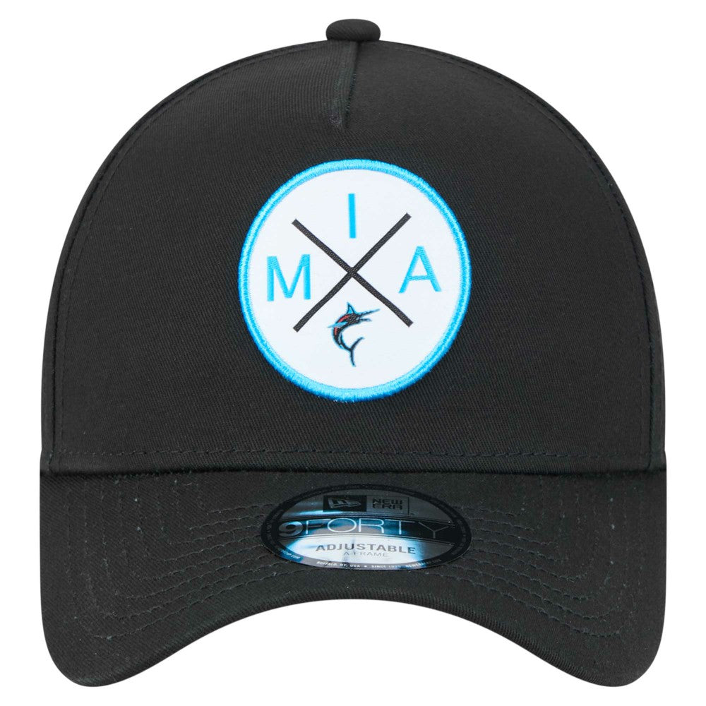 Miami Marlins New Era 9FORTY A-Frame Adjustable Hat - Black Hats