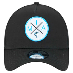 Miami Marlins New Era 9FORTY A-Frame Adjustable Hat - Black Hats