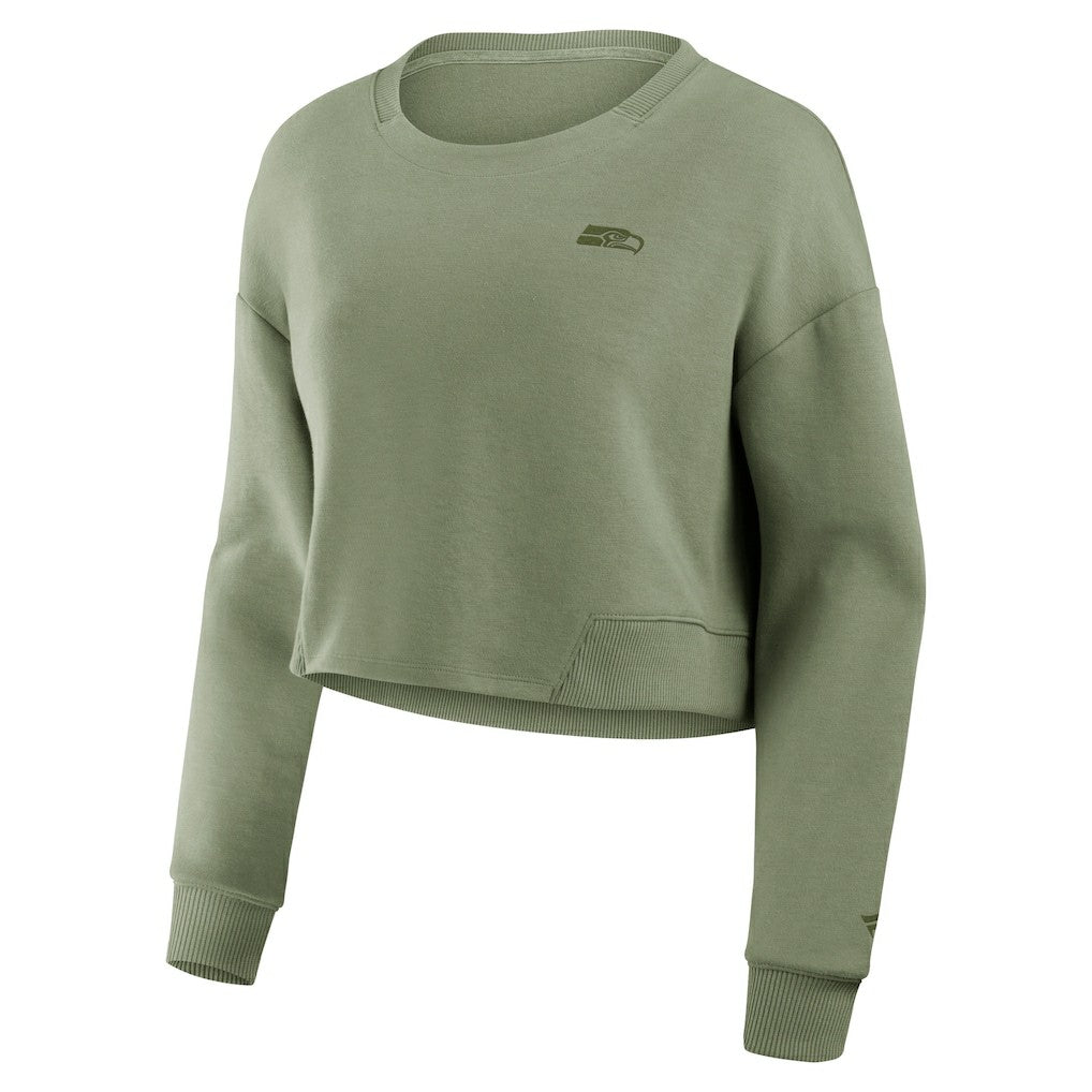 Seattle Seahawks Women's Studio Tri-Blend Cropped Pullover Sweatshirt - Olive Pullover