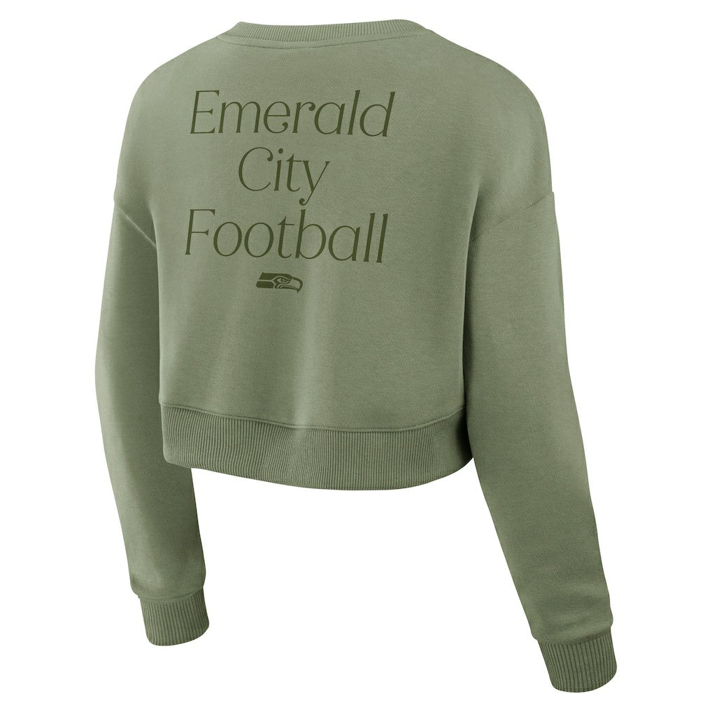 Seattle Seahawks Women's Studio Tri-Blend Cropped Pullover Sweatshirt - Olive Pullover