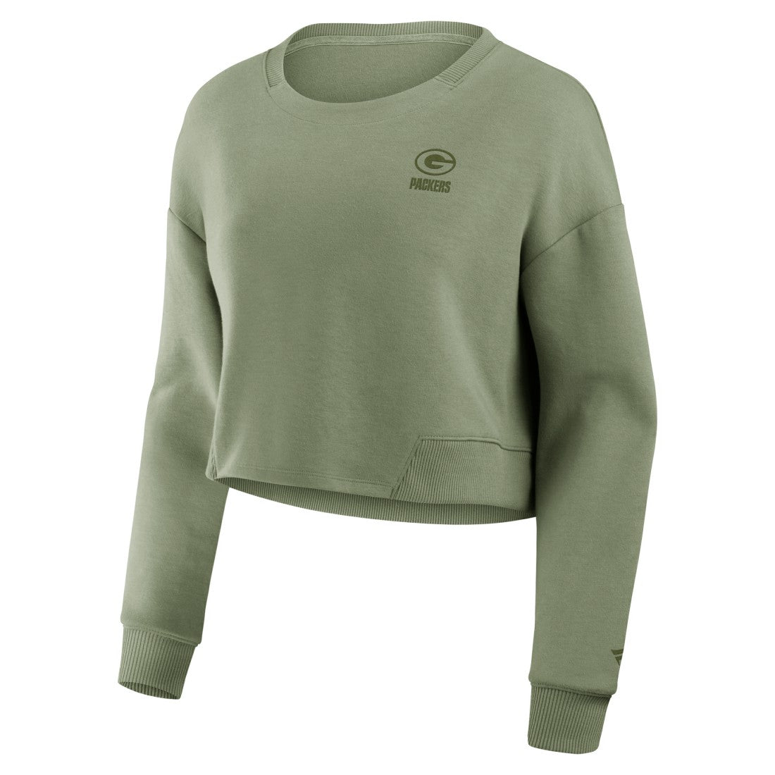 Green Bay Packers Women's Studio Tri-Blend Cropped Pullover Sweatshirt - Olive Pullover