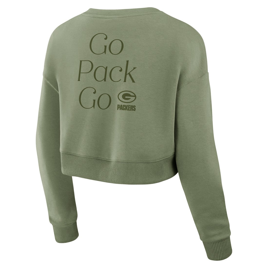 Green Bay Packers Women's Studio Tri-Blend Cropped Pullover Sweatshirt - Olive Pullover