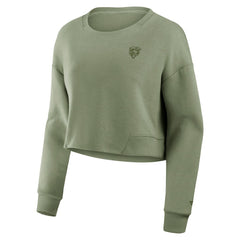 Chicago Bears Women's Studio Tri-Blend Cropped Pullover Sweatshirt - Olive Pullover