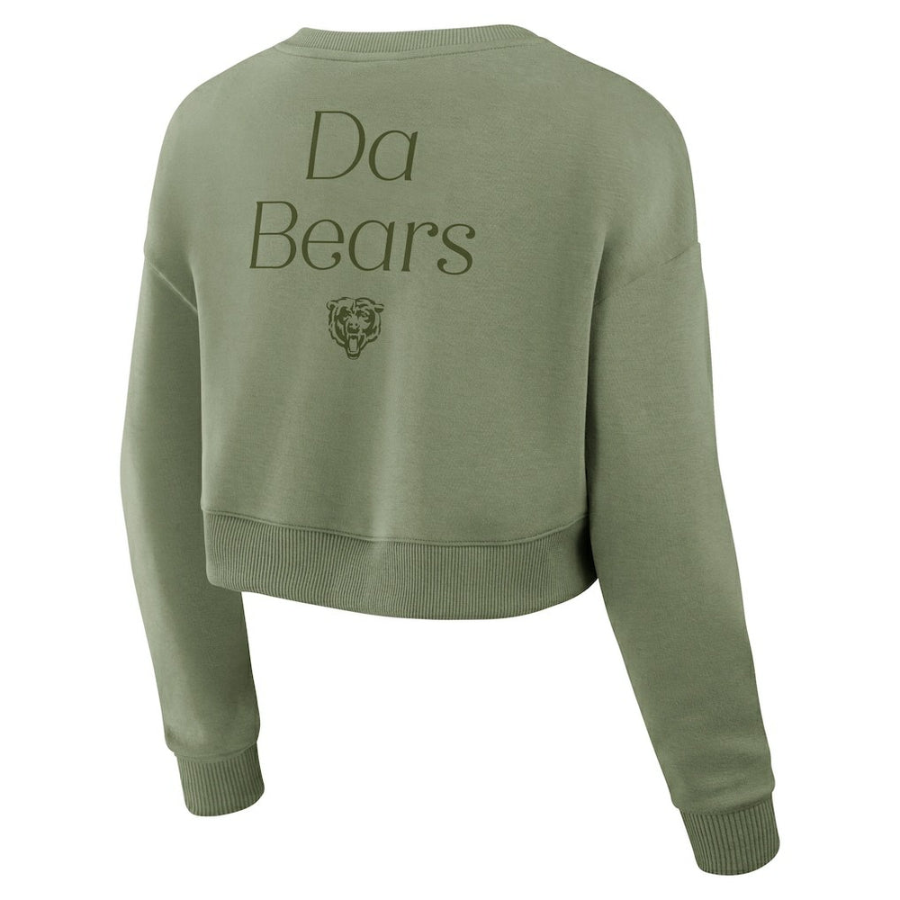 Chicago Bears Women's Studio Tri-Blend Cropped Pullover Sweatshirt - Olive Pullover