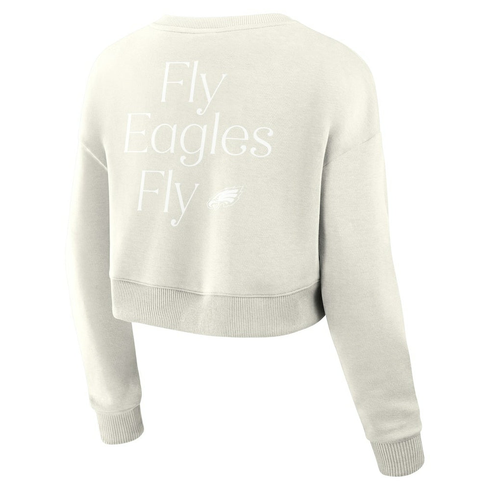 Philadelphia Eagles Women's Studio Tri-Blend Cropped Pullover Sweatshirt - Cream Pullover