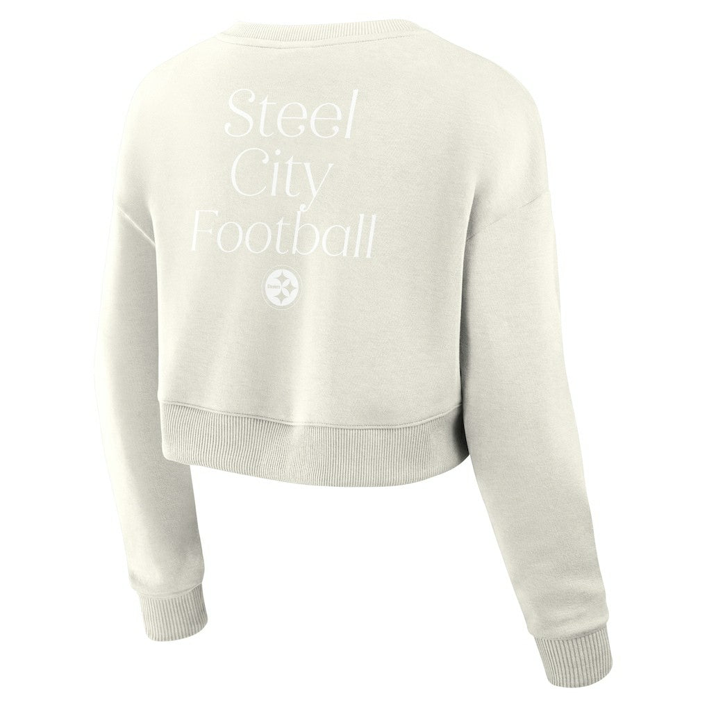 Pittsburgh Steelers Women's Studio Tri-Blend Cropped Pullover Sweatshirt - Cream Pullover