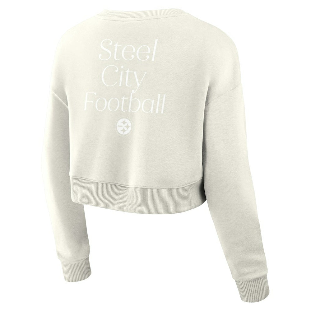 Pittsburgh Steelers Women's Studio Tri-Blend Cropped Pullover Sweatshirt - Cream Pullover