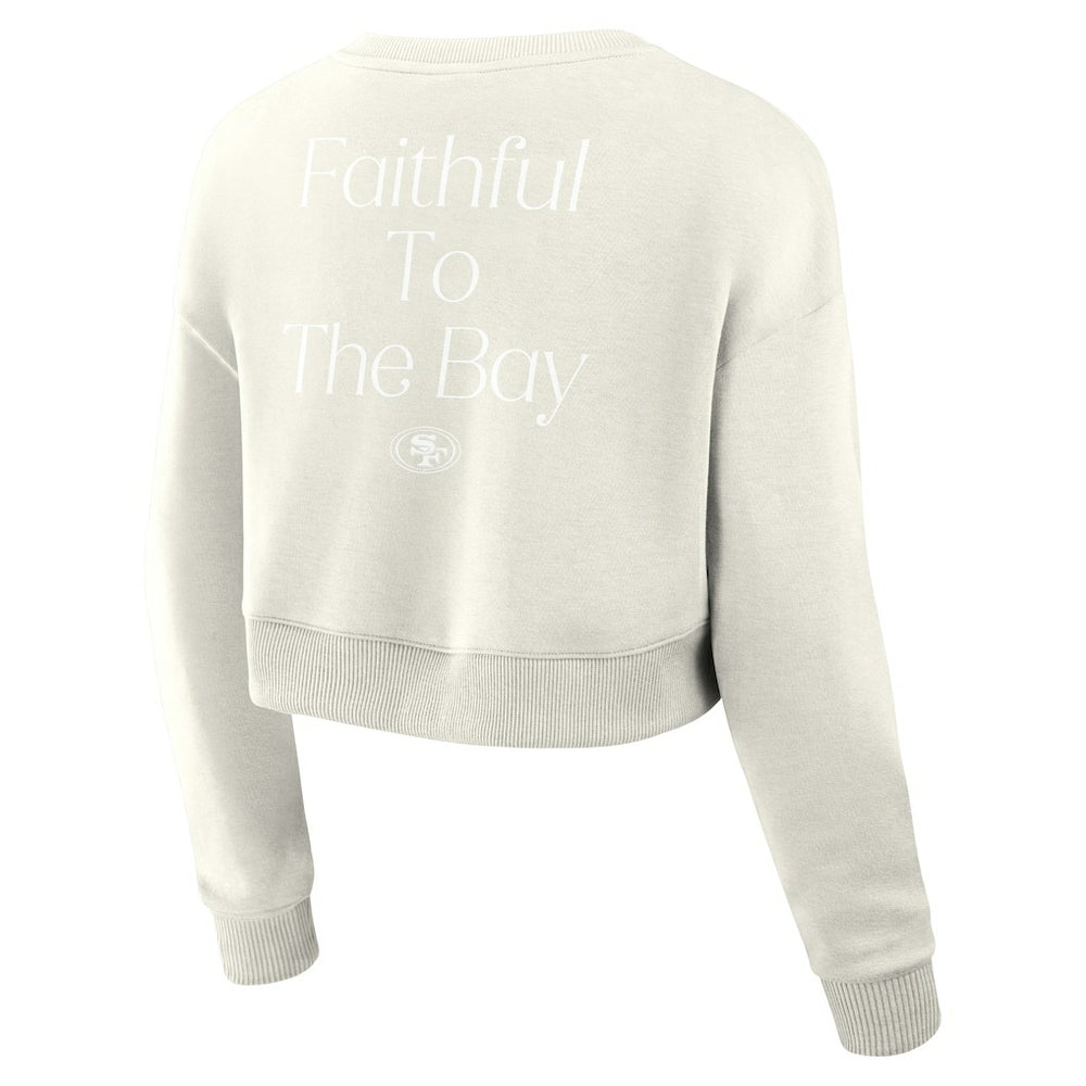 San Francisco 49ers Women's Studio Tri-Blend Cropped Pullover Sweatshirt - Cream Pullover