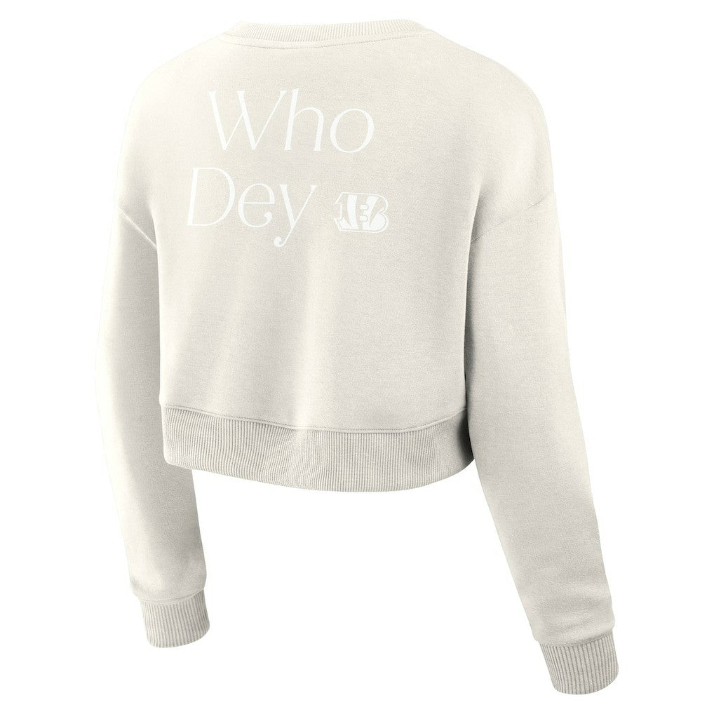 Cincinnati Bengals Women's Studio Tri-Blend Cropped Pullover Sweatshirt - Cream Pullover