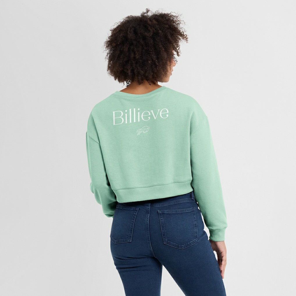 Buffalo Bills Women's Studio Tri-Blend Cropped Pullover Sweatshirt - Mint Pullover
